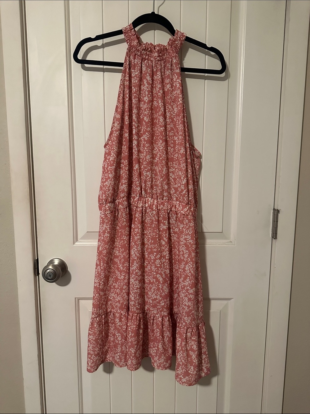 Smocked Halter Midi Dress in Dusty Pink Floral XL